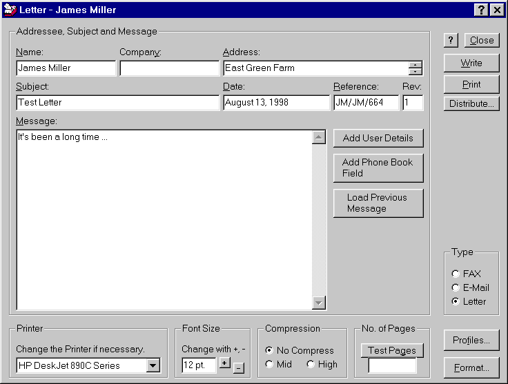 Letter Dialog